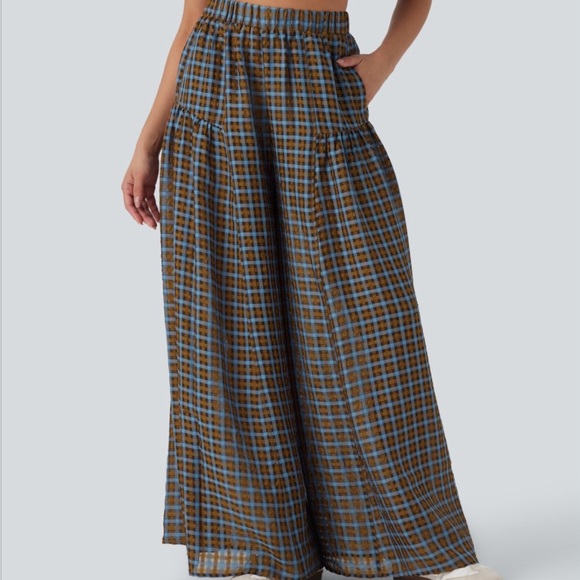 Halara High Waisted Pocket Wide Leg Flowy Plaid Casual Pants - Picture 3 of 5